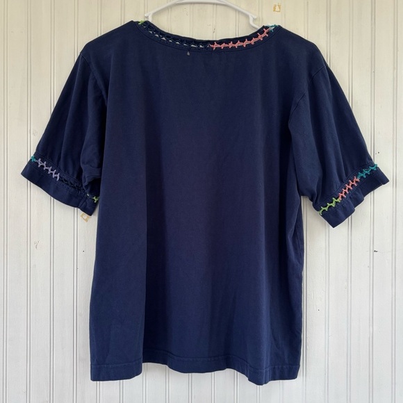 Johnny Was  Women’s Navy Blue CROCHET CREW NECK TEE Short Sleeve Size Medium* - Picture 4 of 9